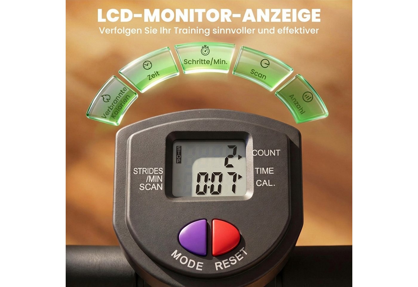 HOMCOM Stepper Sidestepper mit Haltegriff (Heimtrainer, 1-tlg., Trainingsbänder), LCD Display Stahl Bild 2