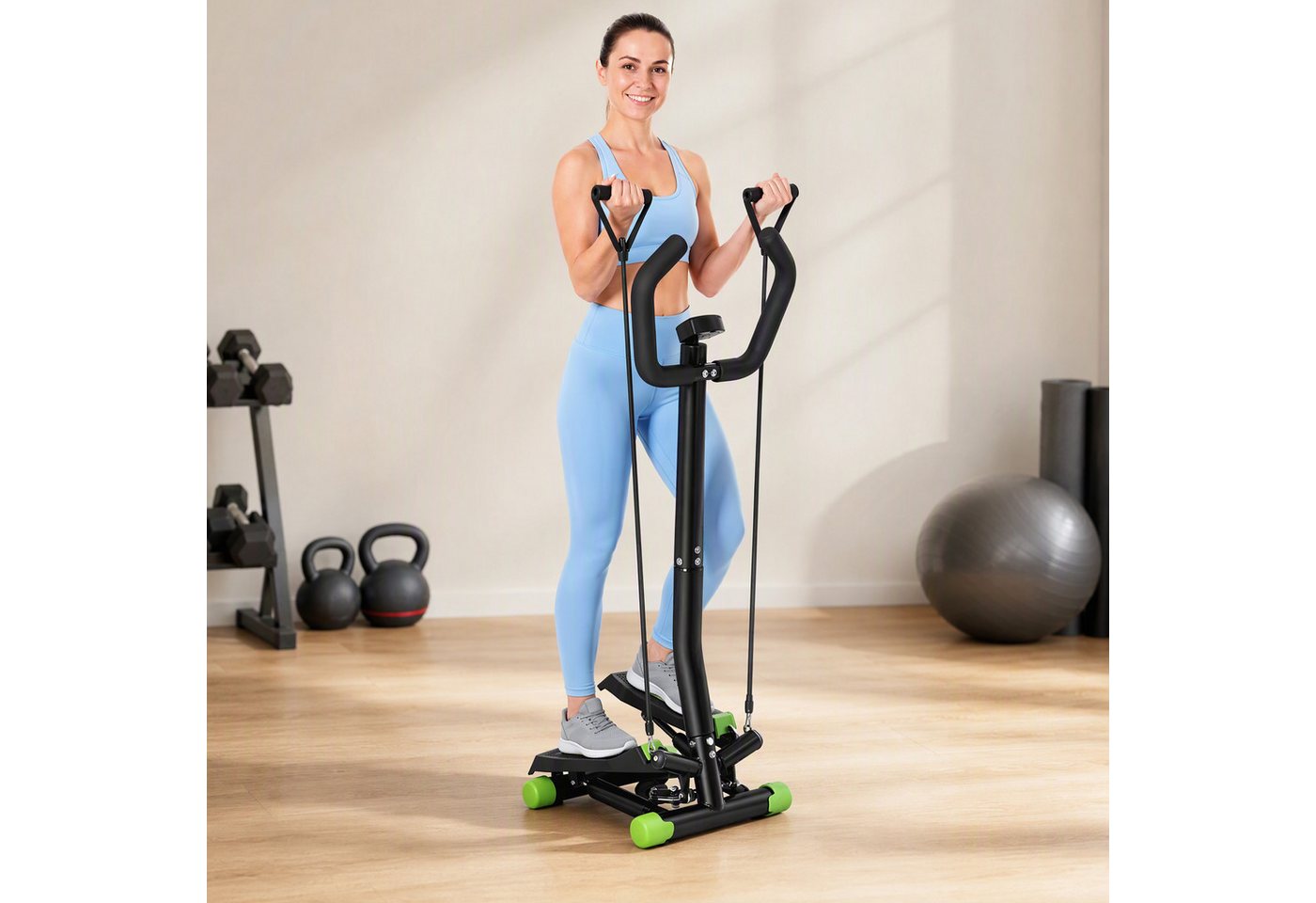 HOMCOM Stepper Sidestepper mit Haltegriff (Heimtrainer, 1-tlg., Trainingsbänder), LCD Display Stahl Bild 3