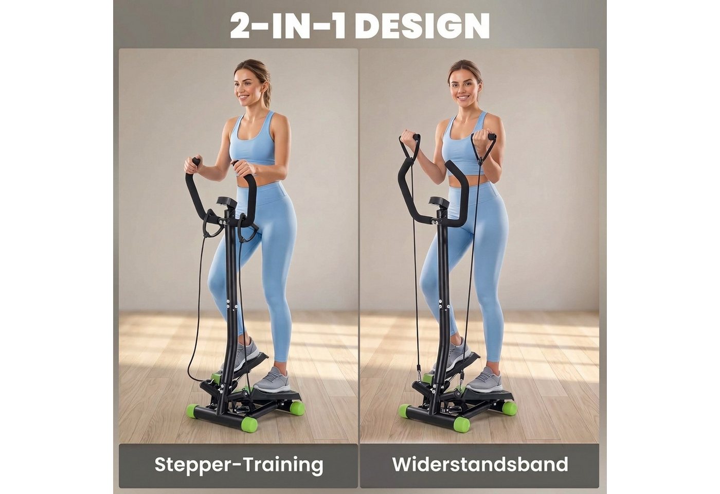 HOMCOM Stepper Sidestepper mit Haltegriff (Heimtrainer, 1-tlg., Trainingsbänder), LCD Display Stahl Bild 4