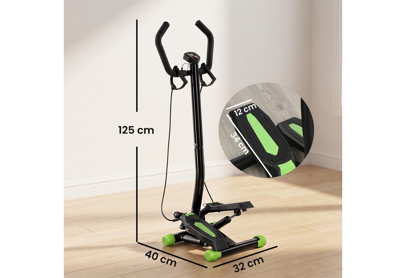 HOMCOM Stepper Sidestepper mit Haltegriff (Heimtrainer, 1-tlg., Trainingsbänder), LCD Display Stahl Bild 5