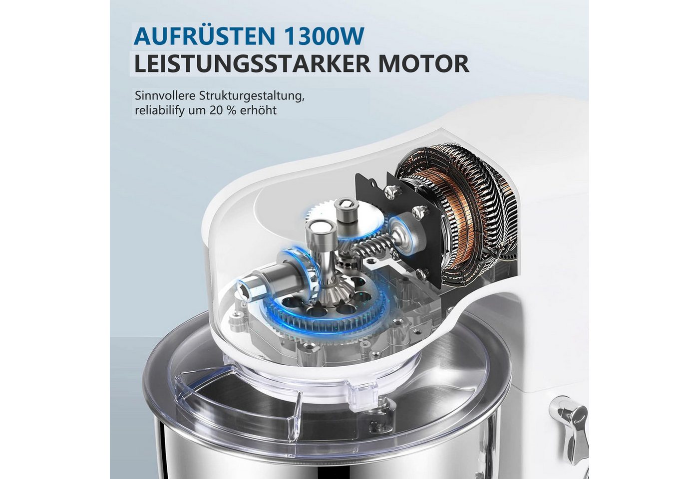 Fine Life Pro Küchenmaschine, 1300,00 W, 5,50 l Schüssel, Mixer, vielseitigeinsetzbar, Flexiruhrer, 10 Geschwindigkeitsstufen Bild 3