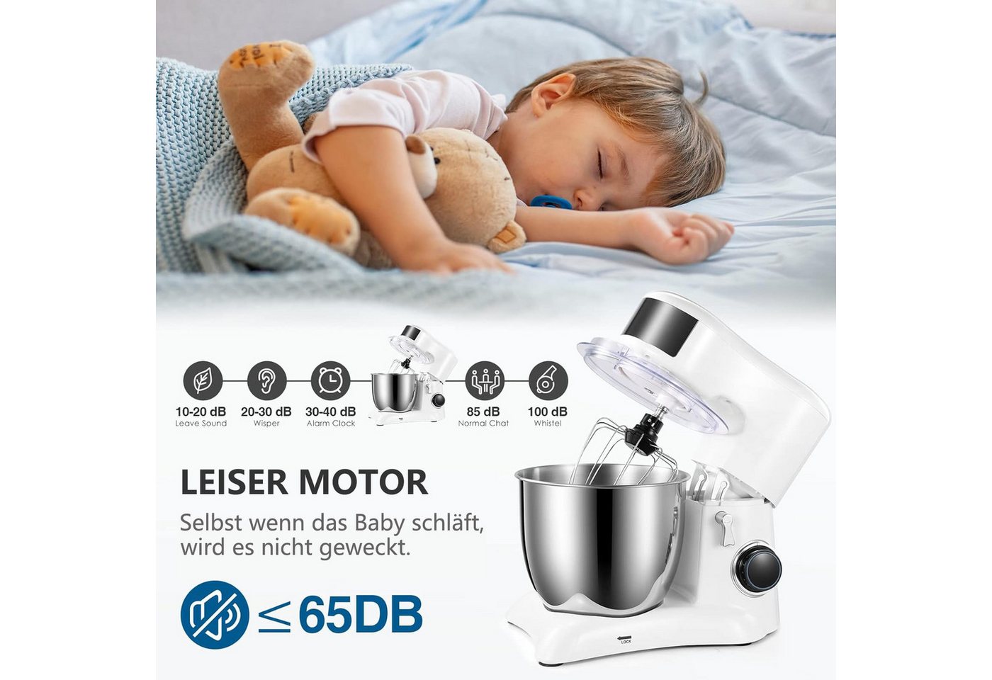 Fine Life Pro Küchenmaschine, 1300,00 W, 5,50 l Schüssel, Mixer, vielseitigeinsetzbar, Flexiruhrer, 10 Geschwindigkeitsstufen Bild 4