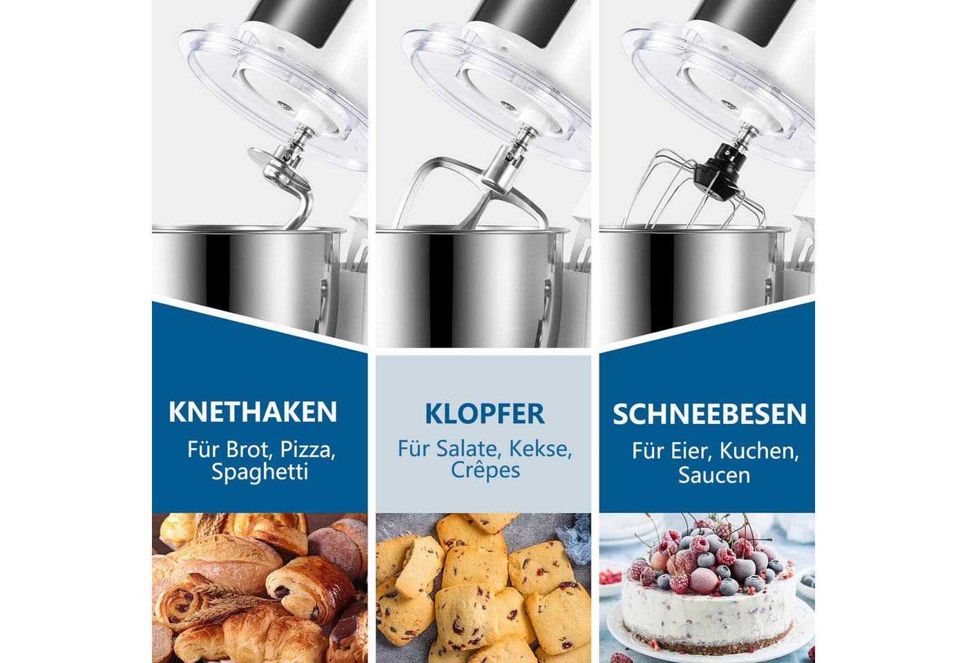 Fine Life Pro Küchenmaschine, 1300,00 W, 5,50 l Schüssel, Mixer, vielseitigeinsetzbar, Flexiruhrer, 10 Geschwindigkeitsstufen Bild 5