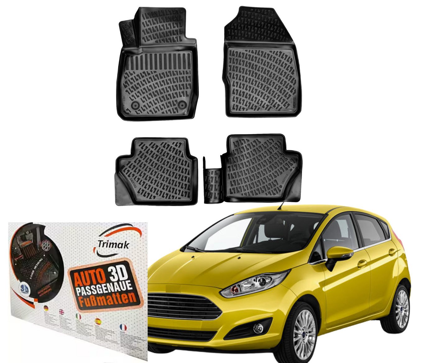 Trimak Passform-Fußmatten Oder Kofferraumwanne Oder Set für Ford Fiesta, Ford Fiesta 2008-2017 Gummimatten Auto TPE Allwetter Fussmatten Bild 2
