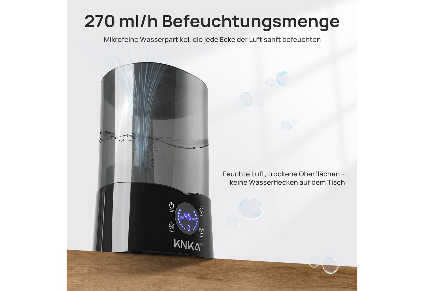 KNKA PRO Luftbefeuchter 4 L Top-Fill Raumbefeuchter leiser Ultraschall-Kaltnebel, 4,00 l Wassertank, Ultra Leise Ultraschall Luftbefeuchter Aromatherapie Bild 2