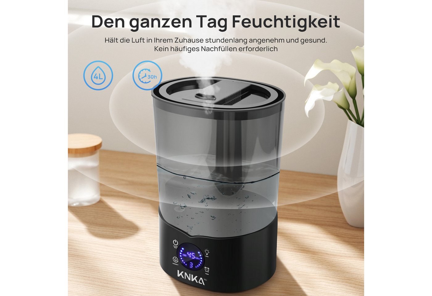 KNKA PRO Luftbefeuchter 4 L Top-Fill Raumbefeuchter leiser Ultraschall-Kaltnebel, 4,00 l Wassertank, Ultra Leise Ultraschall Luftbefeuchter Aromatherapie Bild 5
