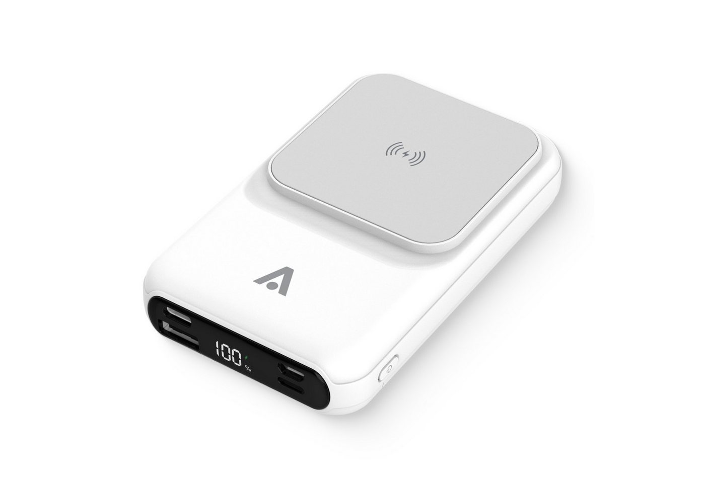 alkaya. Powerbank 10.000 mAh 3 in 1: Induktives Laden, Ports Powerbank Integrierte Kabel mit USB-A, USB-C und Lightning, Kompatibel mit MagSafe 10000 mAh, LED-Anzeige, Schnellladefunktion Bild 2
