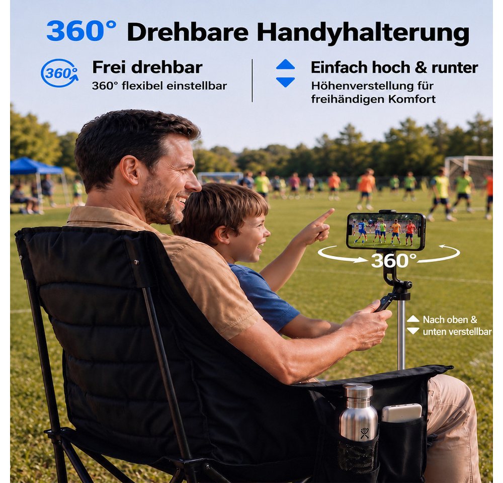 Meulbaty Campingstuhl Übergroßer mit 360° drehbarer Handyhalterung (robuster Klappstuhl/Gartenstuhl, belastbar bis 272 kg, 1 St), gepolsterte Sitzfläche mit Weinglas- und Getränkehalter