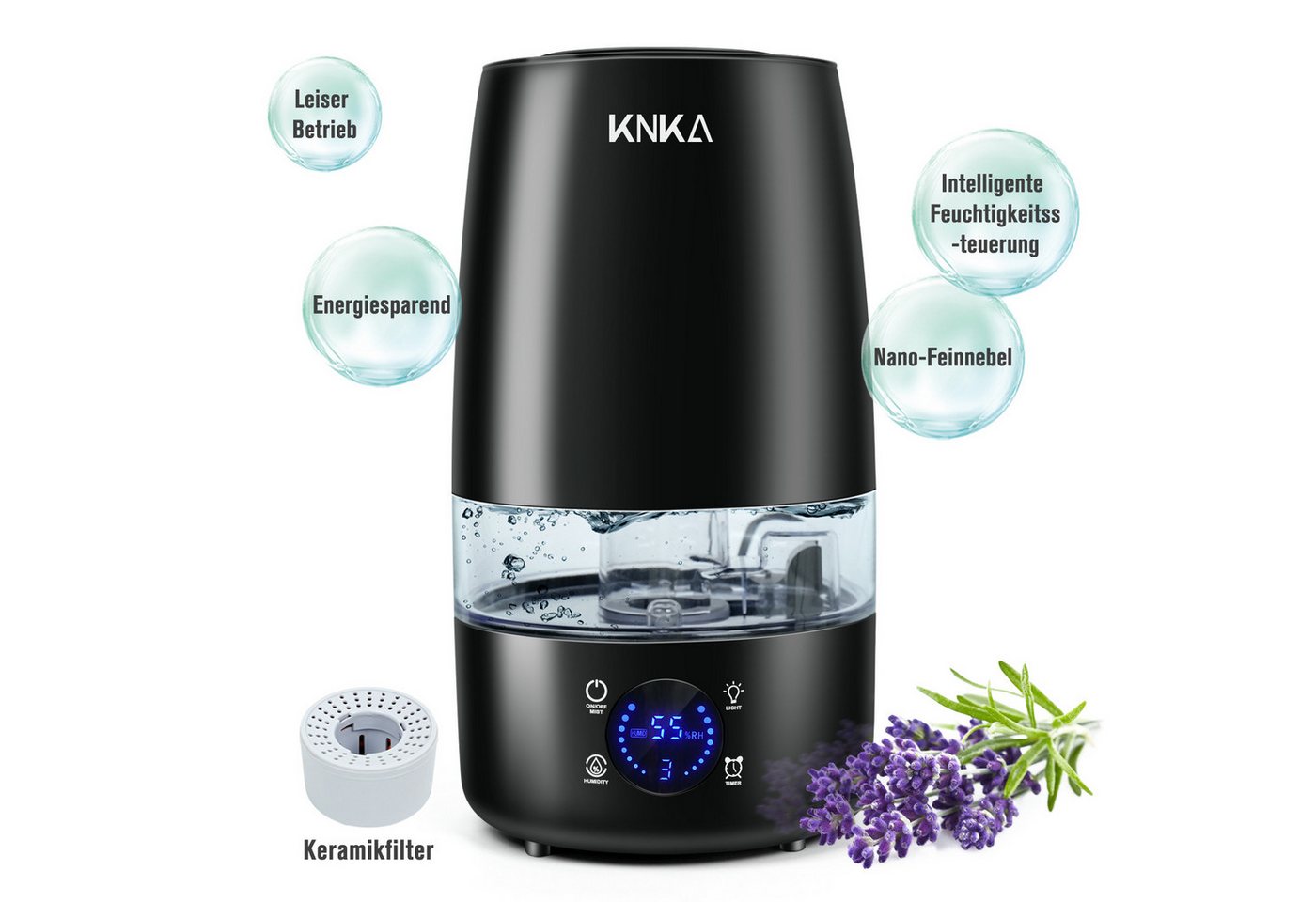 KNKA Luftbefeuchter 4,5 L Top-Fill Luftbefeuchter, leiser Aroma Diffuser, 4.5 l Wassertank, Leiser Ultraschall Luftbefeuchter,Auto & Schlafmodus,Aromatherapie