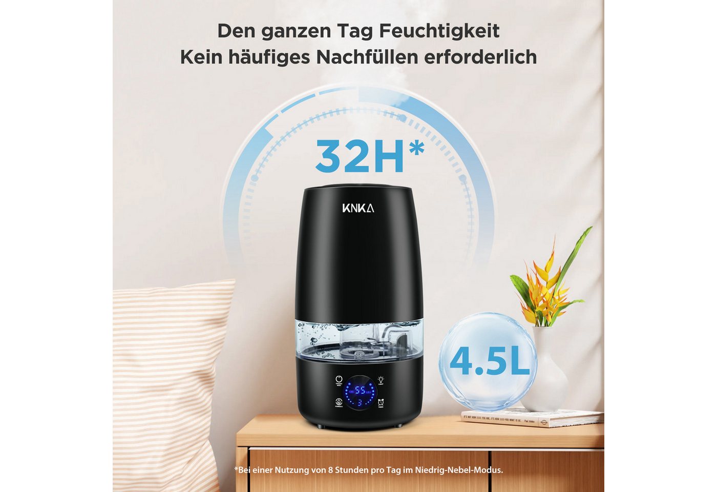 KNKA Luftbefeuchter 4,5 L Top-Fill Luftbefeuchter, leiser Aroma Diffuser, 4.5 l Wassertank, Leiser Ultraschall Luftbefeuchter,Auto & Schlafmodus,Aromatherapie Bild 2