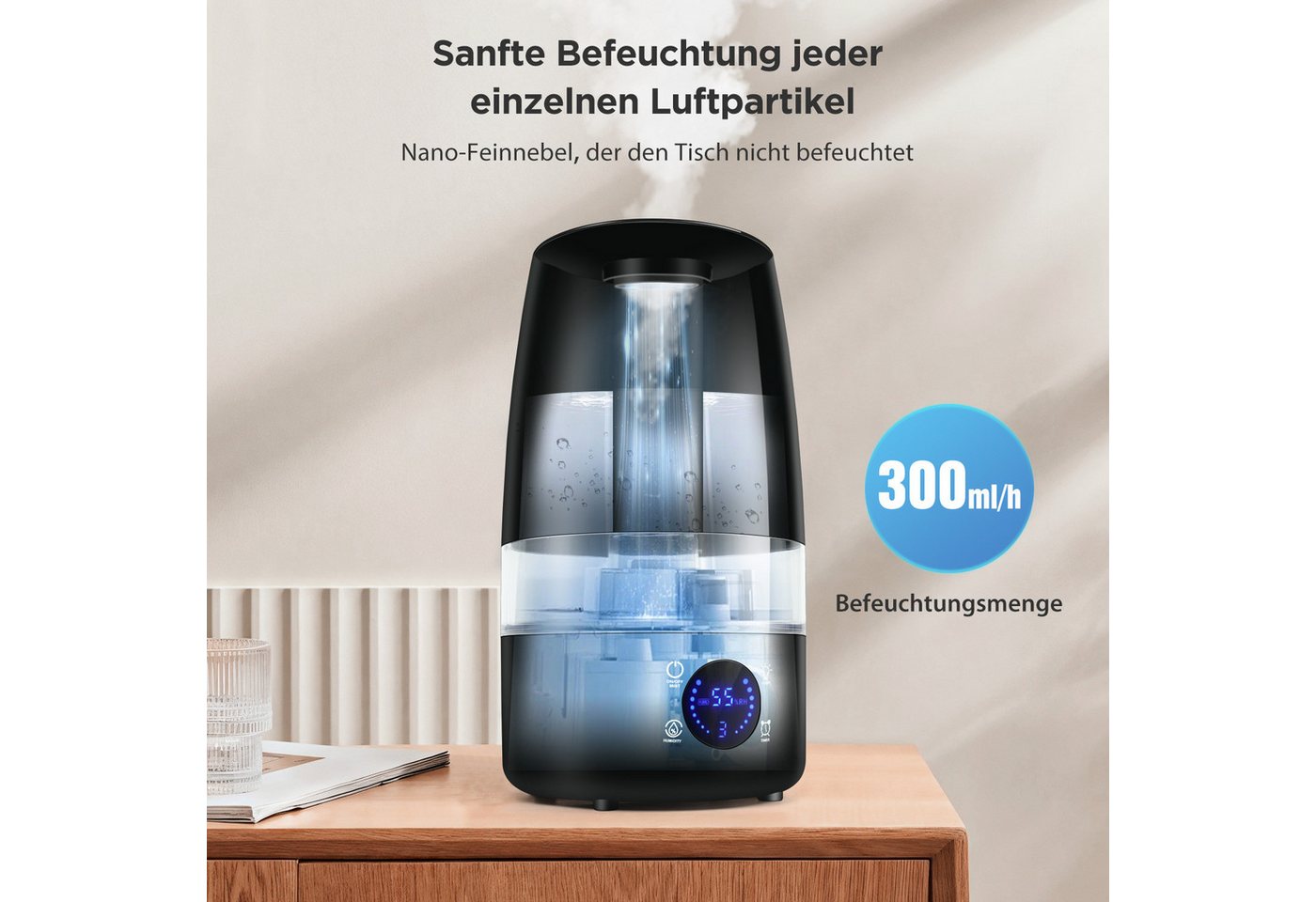 KNKA Luftbefeuchter 4,5 L Top-Fill Luftbefeuchter, leiser Aroma Diffuser, 4.5 l Wassertank, Leiser Ultraschall Luftbefeuchter,Auto & Schlafmodus,Aromatherapie Bild 4
