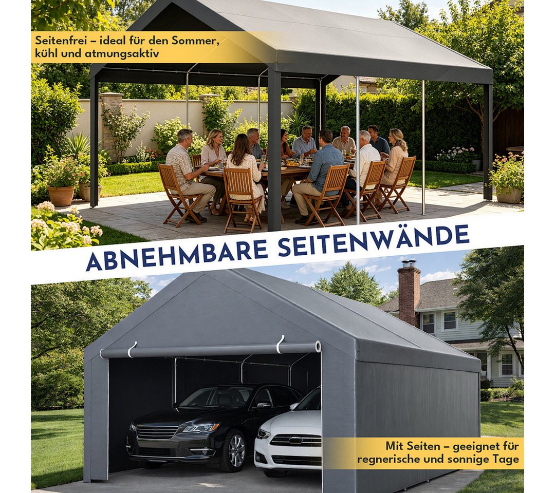 Clanmacy Gerätezelt Garagenzelt 4x6 m mit Seitenwänden, PE, verzinkter Stahl, grau Bild 2