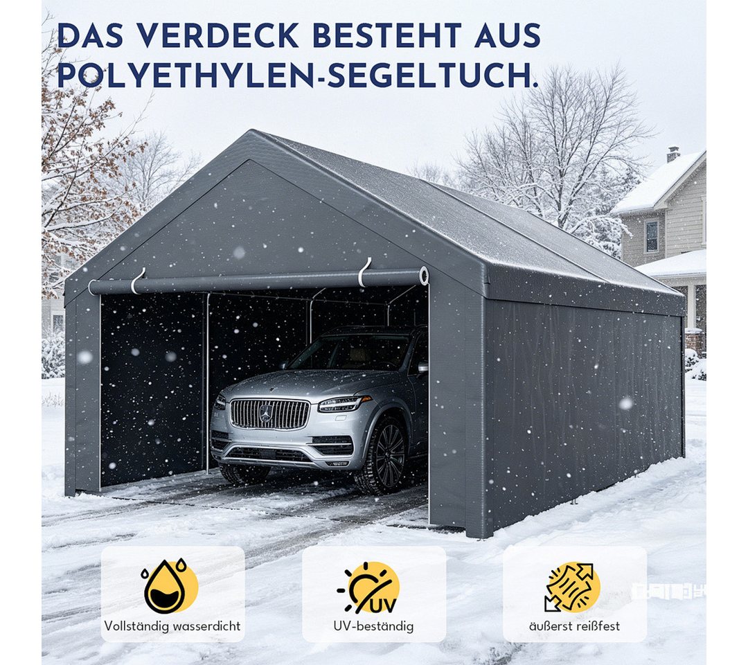 Clanmacy Gerätezelt Garagenzelt 4x6 m mit Seitenwänden, PE, verzinkter Stahl, grau Bild 3