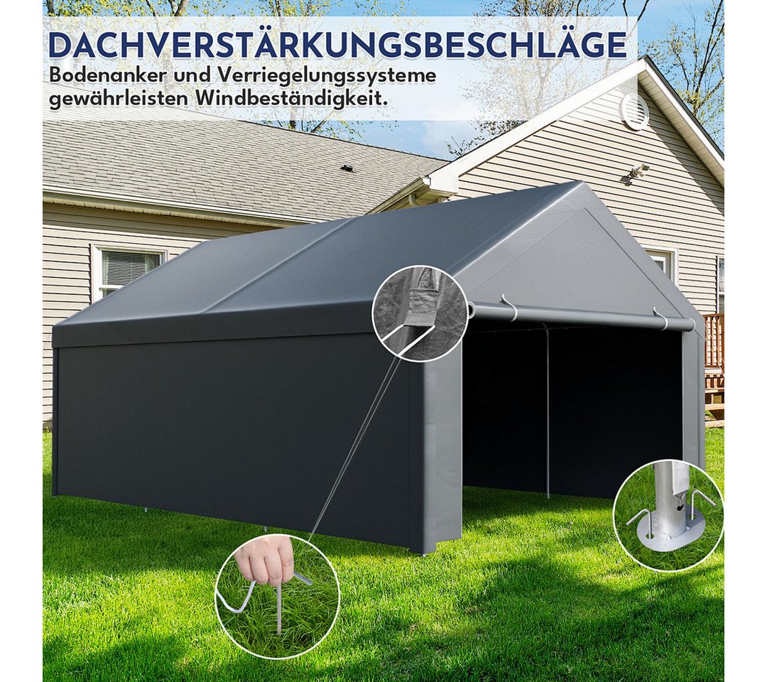Clanmacy Gerätezelt Garagenzelt 4x6 m mit Seitenwänden, PE, verzinkter Stahl, grau Bild 4