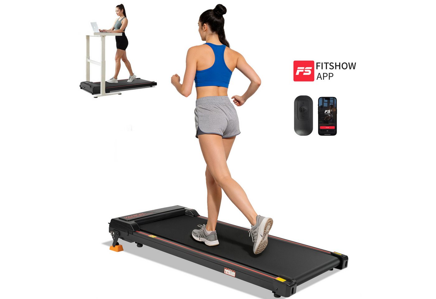 Vankel Laufband Walking Pad Laufband, 0,75 PS, 1-6 km/h, 8% Steigung, bis 110 kg (mit LED Display, Fernbedienung), bis 110 kg, Leises Laufband für Zuhause & Büro