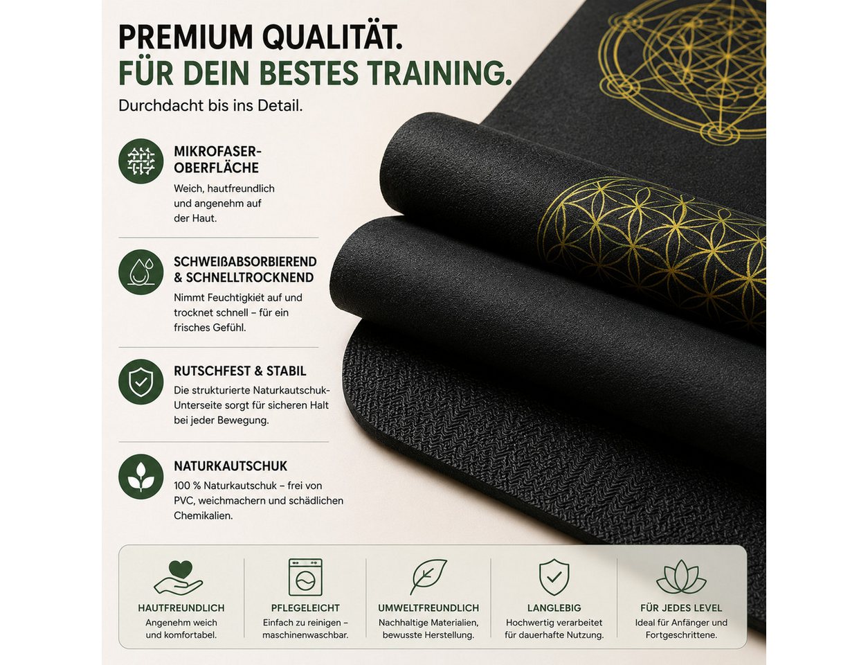 GOLDEN Yogamatte Faltbare rutschfeste dünne leichte ökologische Yogamatte mit Tasche Bild 3