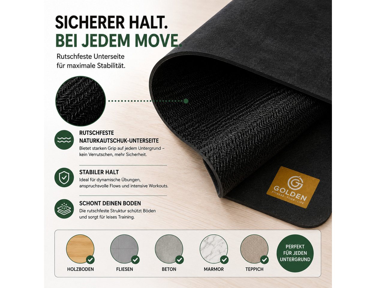 GOLDEN Yogamatte Faltbare rutschfeste dünne leichte ökologische Yogamatte mit Tasche Bild 4