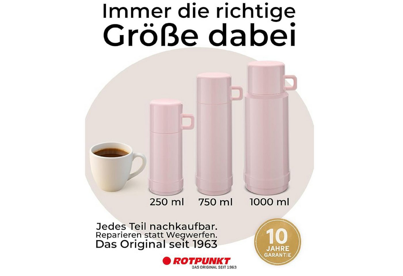 ROTPUNKT Thermoflasche 1L Isolierflasche JESPER-604, 24h heiß / 36h kalt – BPA-frei – mit Becher – Made in Germany Bild 2