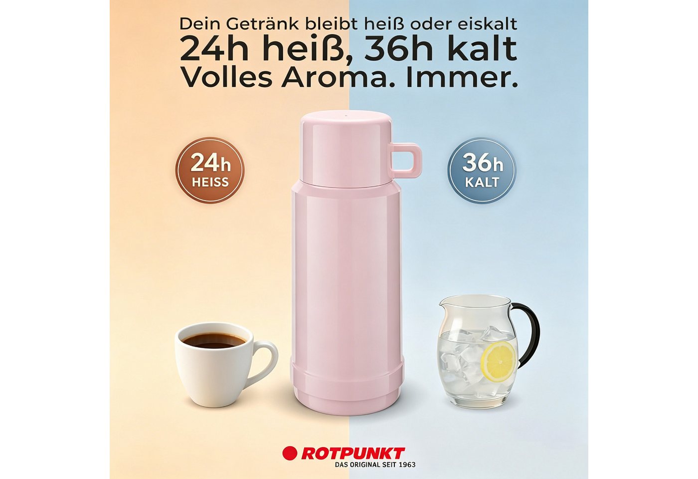 ROTPUNKT Thermoflasche 1L Isolierflasche JESPER-604, 24h heiß / 36h kalt – BPA-frei – mit Becher – Made in Germany Bild 3