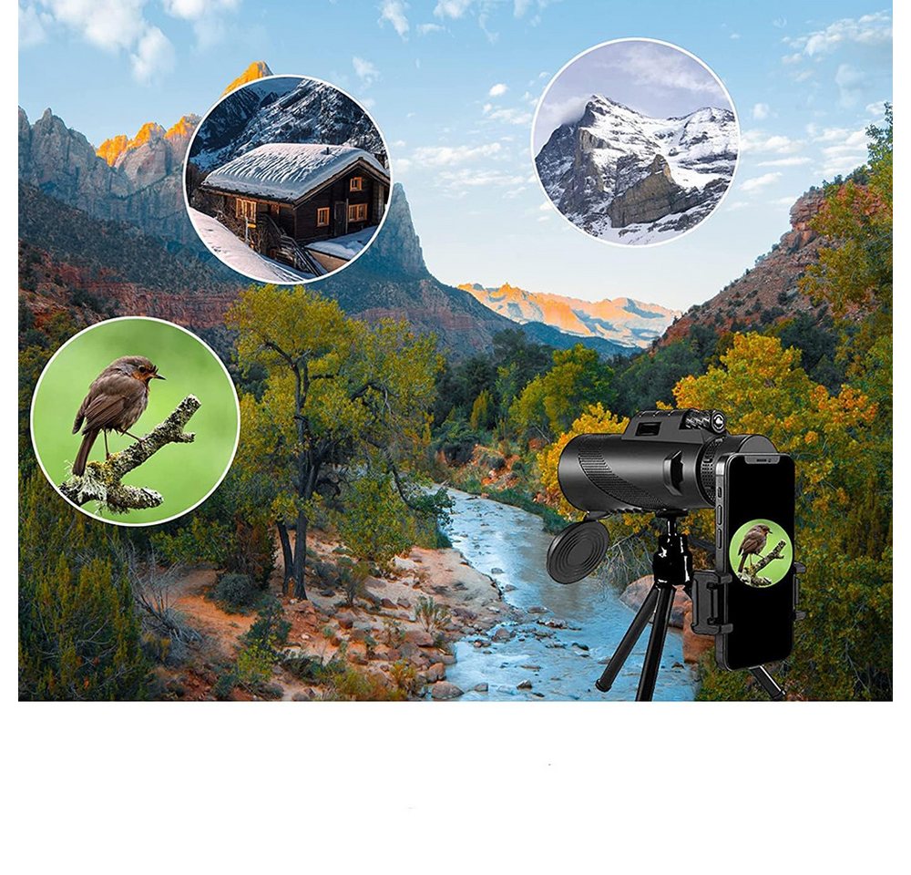 Coonoor Monokular,HD-Teleskop,mit Stativ + Handy-Clip,10x42 Fernrohr Fernglas