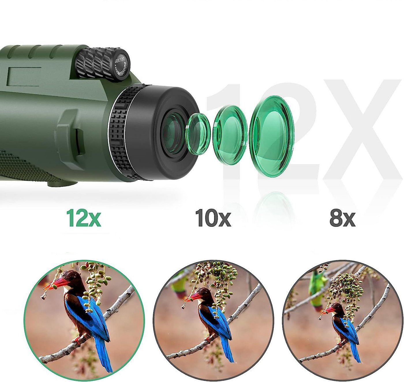 Coonoor Monokular,HD-Teleskop,mit Stativ + Handy-Clip,10x42 Fernrohr Fernglas Bild 3