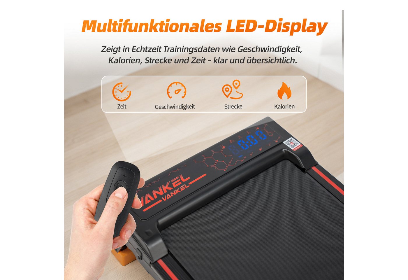 Vankel Laufband Walking Pad Laufband, 0,75 PS, 1-6 km/h, 8% Steigung, bis 110 kg (mit App, Bluetooth, WLAN, LED-Display & Fernbedienung), mit Steigung 6%, leise(Noise Bild 2