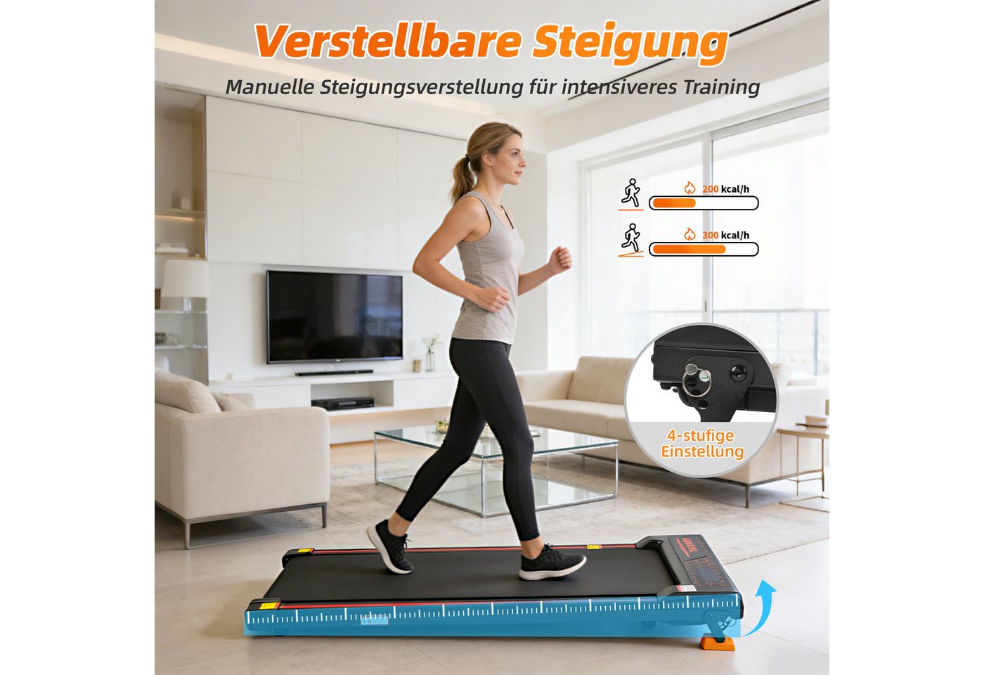 Vankel Laufband Walking Pad Laufband, 0,75 PS, 1-6 km/h, 8% Steigung, bis 110 kg (mit App, Bluetooth, WLAN, LED-Display & Fernbedienung), mit Steigung 6%, leise(Noise Bild 4