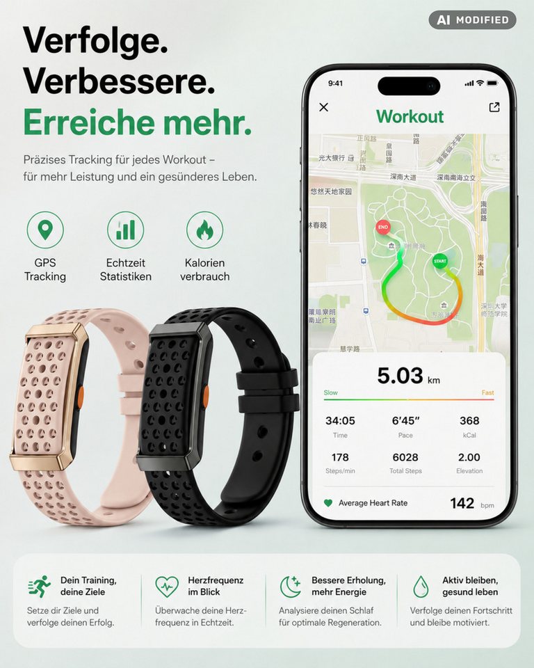 RUHE Fitness-Tracker Ohne Display Smart Band Metall Fitness Armband Herren Damen Metall (Fitness Armband, 1-tlg., Mit Extra Armband aus Nylon), Akku +1 Monat Laufzeit Pulsmesser 24/7 Schlafmonitor Schrittzähler Bild 4