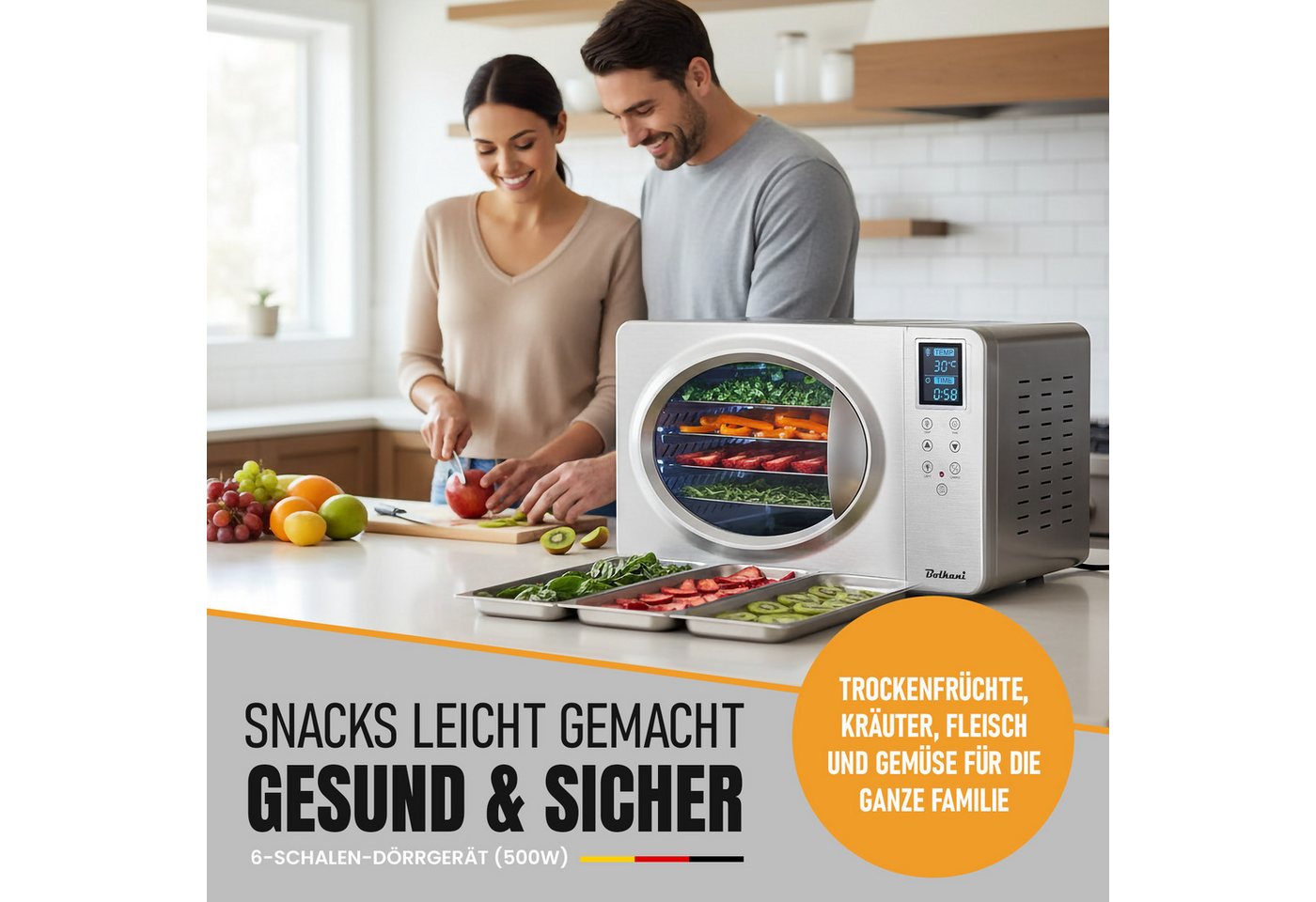 Bolkani Dörrautomat DSC-06B 500 W, 6 Etagen, Dörrgerät mit 6 Tabletts, 20-90°C, Timer 24 Std. Bild 5
