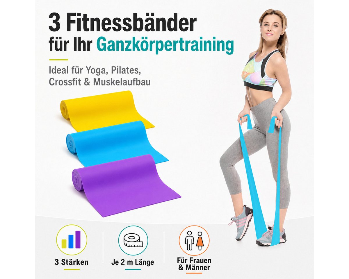 König Design Trainingsbänder, 3er-Set Fitnessband Gymnastikband Widerstandsband Sportband Yoga
