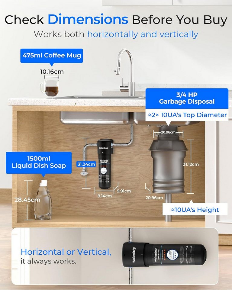 Waterdrop Wasserfilter 10UA Untertisch-Wasserfiltersystem, 11.000 Gallonen Kapazität, Zubehör für Waterdrop 10UA Ersatzfilter Kaltwasseranschlüsse Standard-Küchenarmaturen mit Untertischanschluss, NSF/ANSI 42 zertifiziert, reduziert Chlor und Blei Bild 3