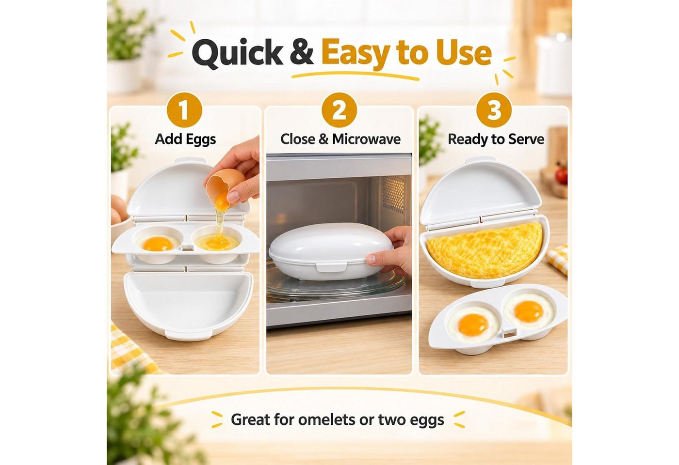 FELIXLEO Omelette-Maker Omelett Maker 2 in 1 Mikrowellen Eierkocher mit Deckel 3 Stück Rot Bild 3
