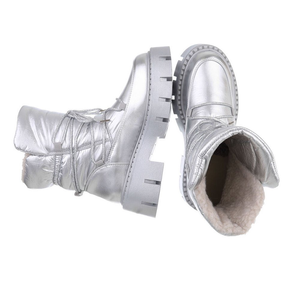 Ital-Design Damen Snowboots Freizeit Snowboots (88489445) Blockabsatz Stiefeletten in Silber
