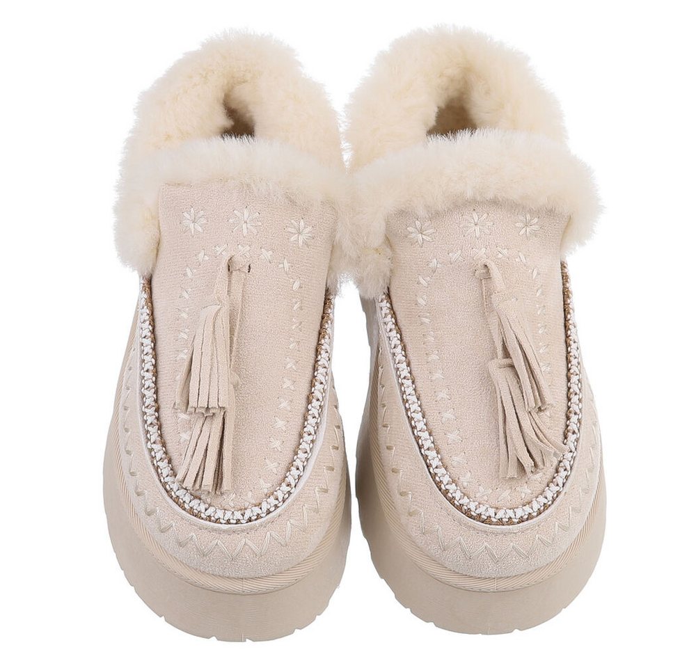 Ital-Design Damen Slipper mit Plateau und Quasten für Freizeitkomfort Snowboots (90542852) Flach Stiefeletten in Beige