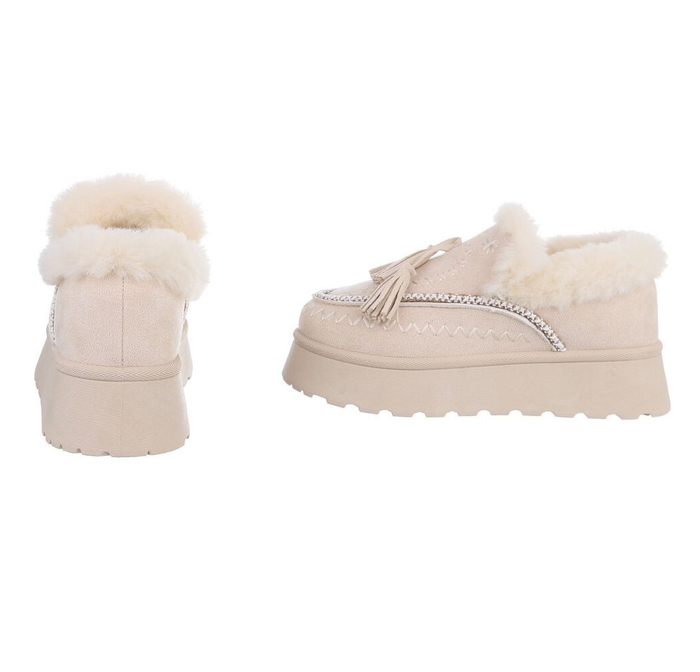 Ital-Design Damen Slipper mit Plateau und Quasten für Freizeitkomfort Snowboots (90542852) Flach Stiefeletten in Beige Bild 2