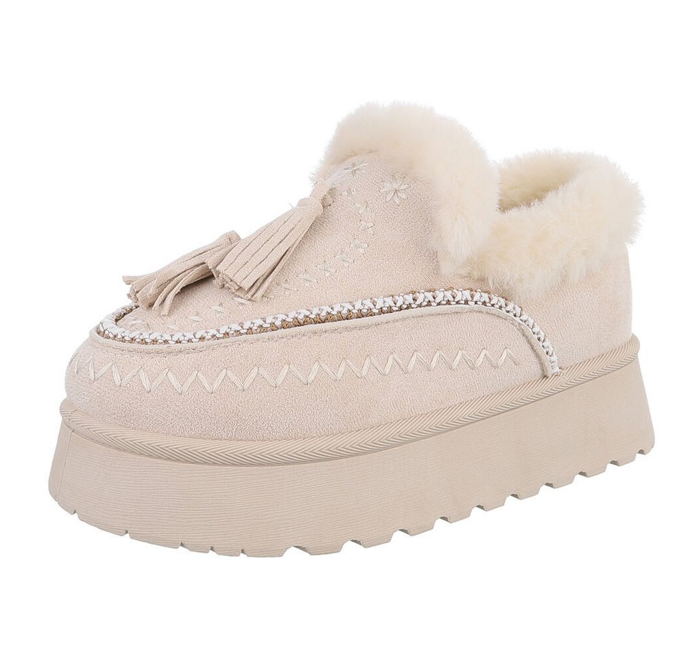 Ital-Design Damen Slipper mit Plateau und Quasten für Freizeitkomfort Snowboots (90542852) Flach Stiefeletten in Beige Bild 3