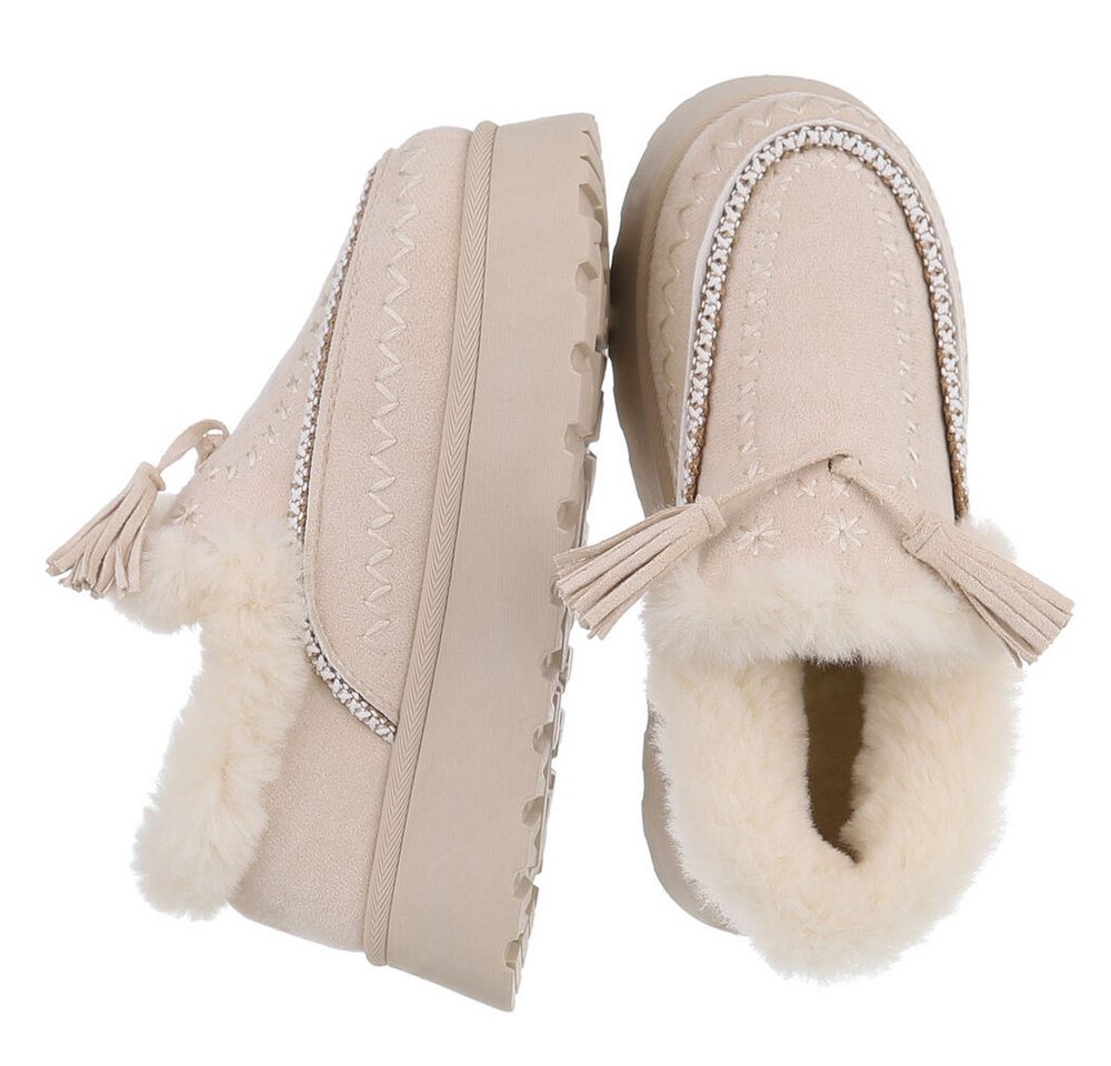 Ital-Design Damen Slipper mit Plateau und Quasten für Freizeitkomfort Snowboots (90542852) Flach Stiefeletten in Beige Bild 5