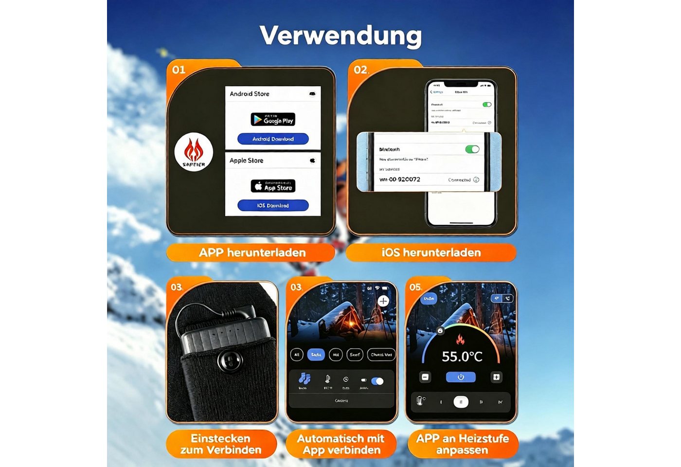 ALLJOY Funktionssocken Heizsocken Elektrisch,Wärmesocken mit intelligenter Temperaturregelung (8500mAh Akku mit langer Laufzeit, Heizsocken mit Fernbedienung) Bluetooth‑App‑Steuerung,Schnellheizmodus,Waschbar nach Akku‑Entnahme Bild 3