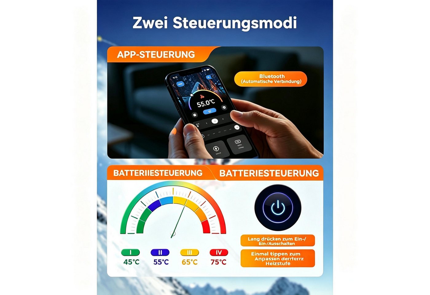 ALLJOY Funktionssocken Heizsocken Elektrisch,Wärmesocken mit intelligenter Temperaturregelung (8500mAh Akku mit langer Laufzeit, Heizsocken mit Fernbedienung) Bluetooth‑App‑Steuerung,Schnellheizmodus,Waschbar nach Akku‑Entnahme Bild 5