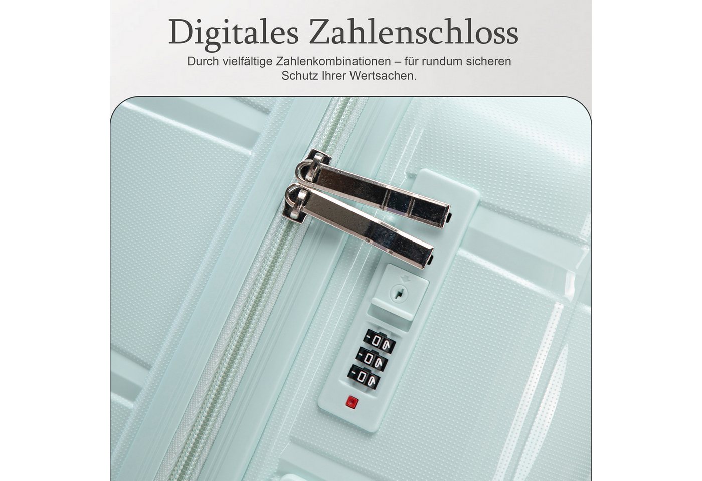 i@home Kofferset 24 Zoll PP-Koffer mit Haken & Seitengriff, 360° Laufrollen, Mintgrün, 4 Rollen, (1 tlg., 1 Aufgabegepäck), Eisen-Teleskopgriff, Reisekoffer für mittlere Reisen zum Einchecken Bild 3