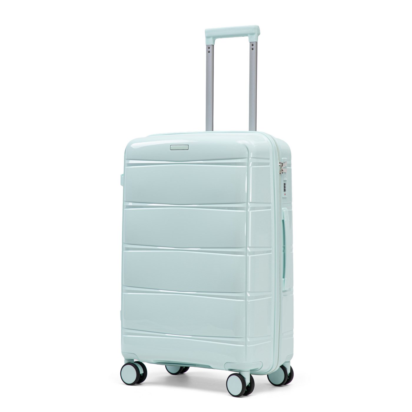 i@home Kofferset 24 Zoll PP-Koffer mit Haken & Seitengriff, 360° Laufrollen, Mintgrün, 4 Rollen, (1 tlg., 1 Aufgabegepäck), Eisen-Teleskopgriff, Reisekoffer für mittlere Reisen zum Einchecken Bild 4