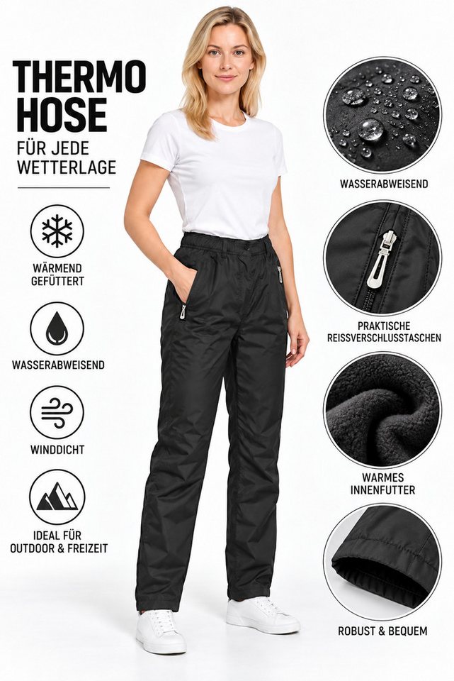 Kendindza Collection Thermohose Damen Winterhose, gefüttert und wasserabweisend Winter Thermo Hose Outdoorhose Damen Wasserdicht, Thermo Winterhose Gummibund Bild 2