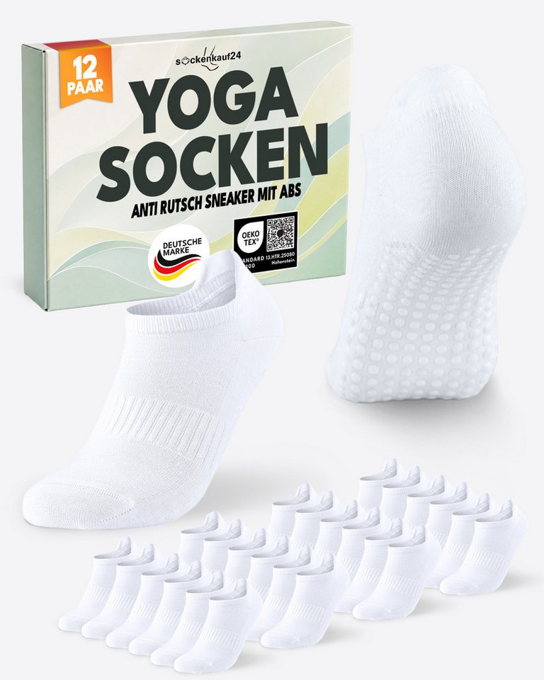 sockenkauf24 Sportsocken Pilates/Yoga Sneaker Socken Kurz mit ABS Sohle und Fersenlasche (12-Paar) mit rutschhemmenden ABS-Noppen