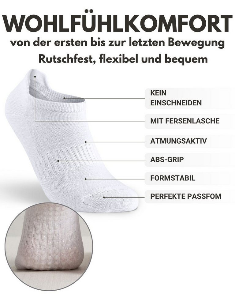 sockenkauf24 Sportsocken Pilates/Yoga Sneaker Socken Kurz mit ABS Sohle und Fersenlasche (12-Paar) mit rutschhemmenden ABS-Noppen Bild 3