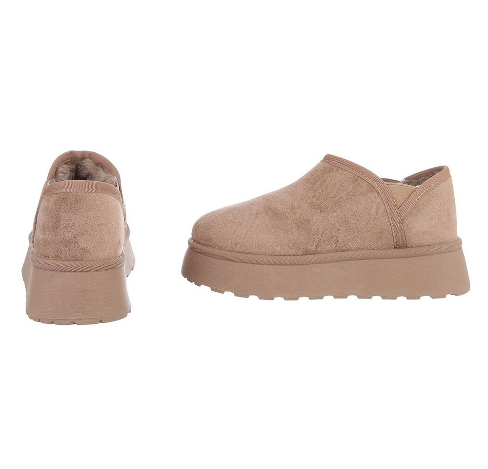 Ital-Design Damen Slip-on Plateau Schuh mit Profilsohle Snowboots (92214513) Flach Stiefeletten in Hellbraun