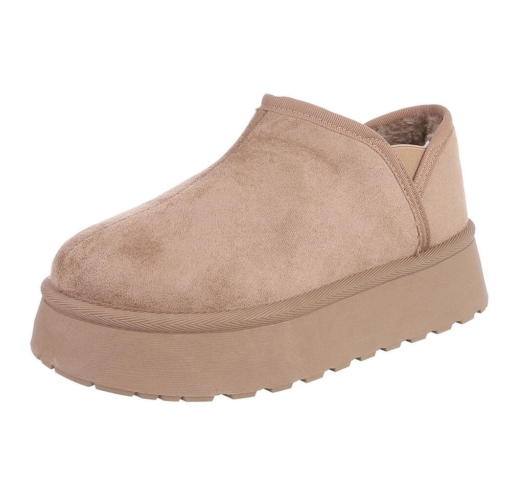 Ital-Design Damen Slip-on Plateau Schuh mit Profilsohle Snowboots (92214513) Flach Stiefeletten in Hellbraun Bild 3