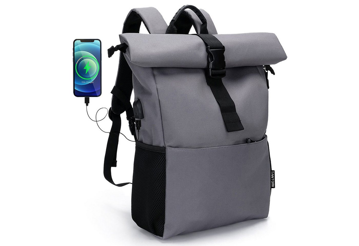 TANTOMI Freizeitrucksack Arbeitsrucksack Groß Damen lässiger Rolltop Rucksack Herren Backpack, mit Laptopfach bis 15,6 zoll und externen USB-Anschluss Bild 2