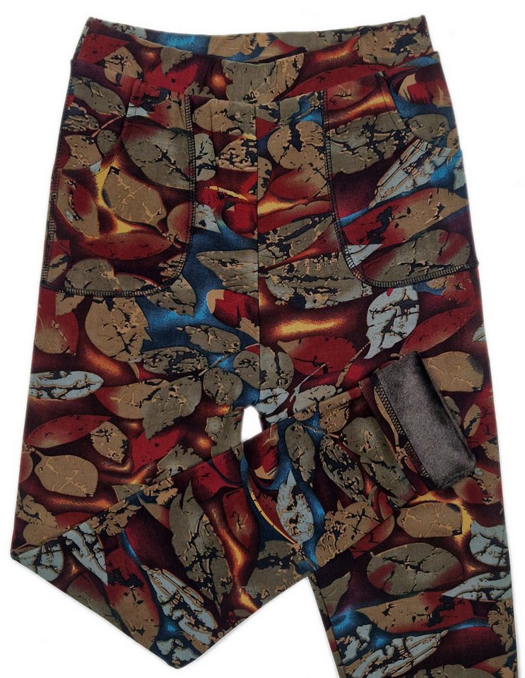 dy_mode Thermohose Damen Thermohose Herbstlaub-Muster Gefütterte Winterleggings Middel Waist, mit Innenfutter, mit elastischem Bund