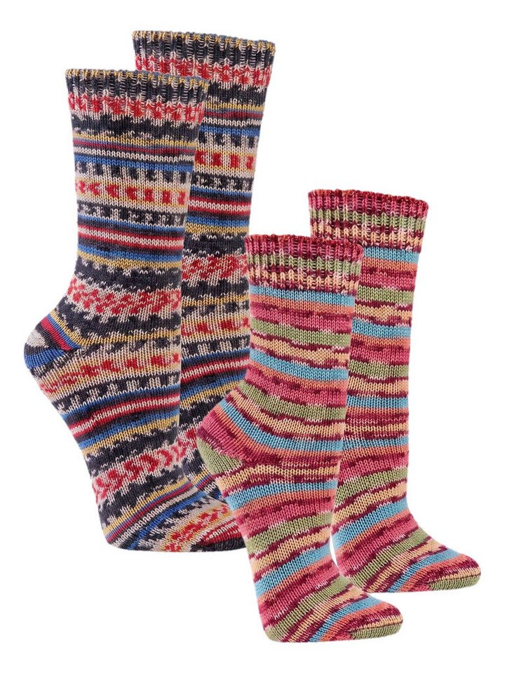 Black Snake Thermosocken Warme Wollsocken wie von Oma gestrickt für Damen Herren bunt geringelt (Socken-Set, 2-Paar, Bunt sortiert 39/42) Stricksocken mit 70 % Wolle aus Farbwechselgarn und klassischer Ferse Bild 2