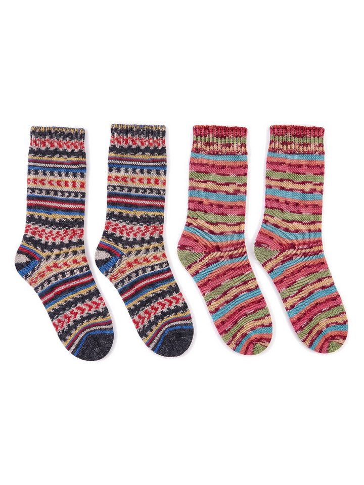 Black Snake Thermosocken Warme Wollsocken wie von Oma gestrickt für Damen Herren bunt geringelt (Socken-Set, 2-Paar, Bunt sortiert 39/42) Stricksocken mit 70 % Wolle aus Farbwechselgarn und klassischer Ferse Bild 4